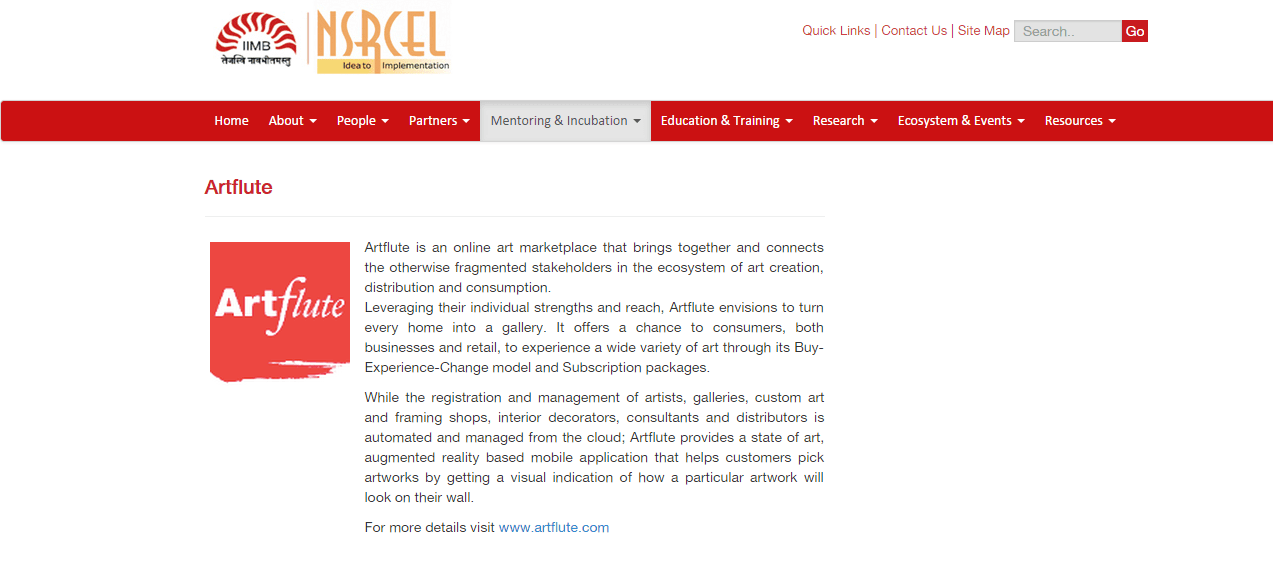 Artflute gets incubated at IIM-B's NSRCEL