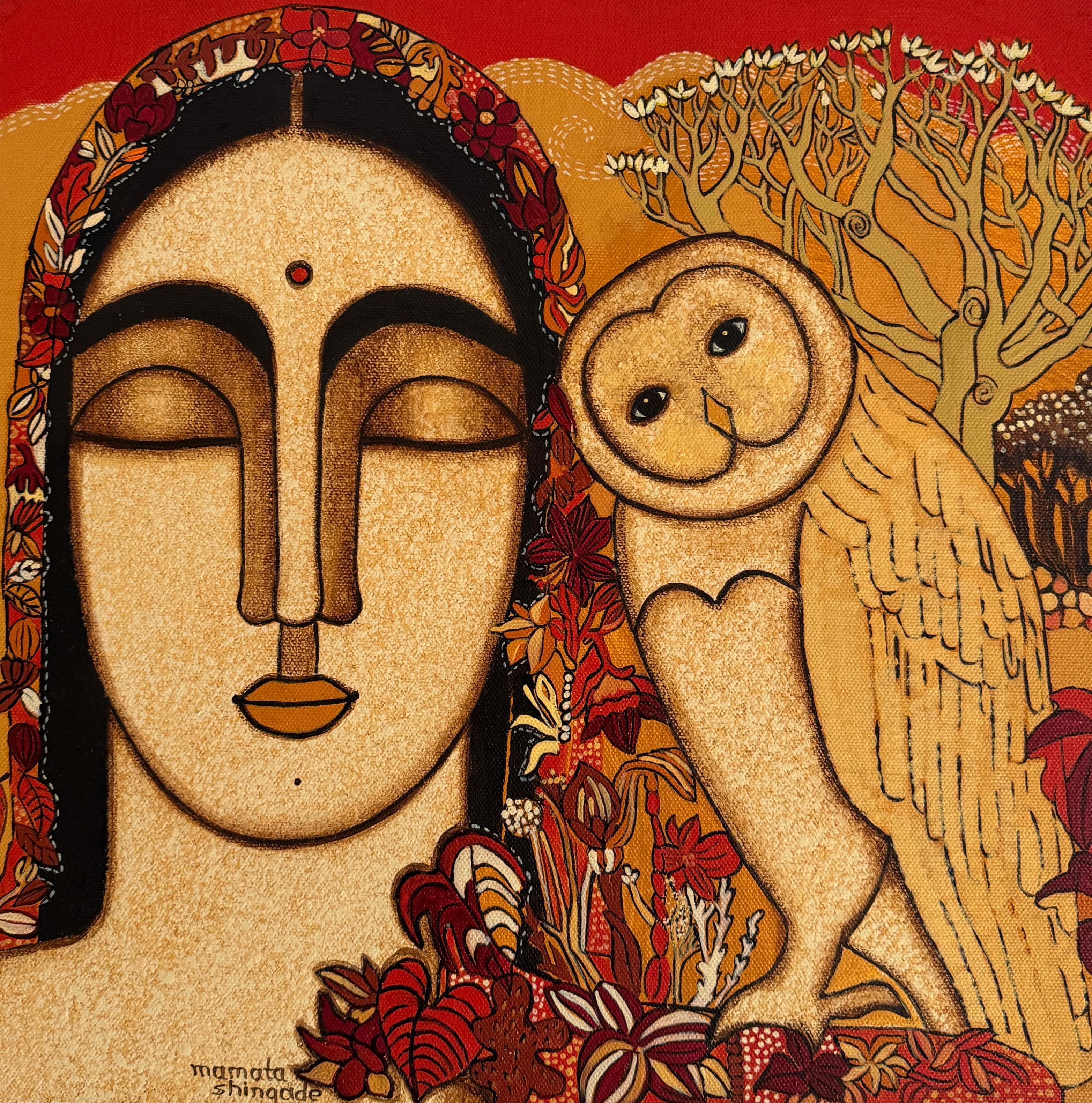 Lady with Owl by Mamata Shingade