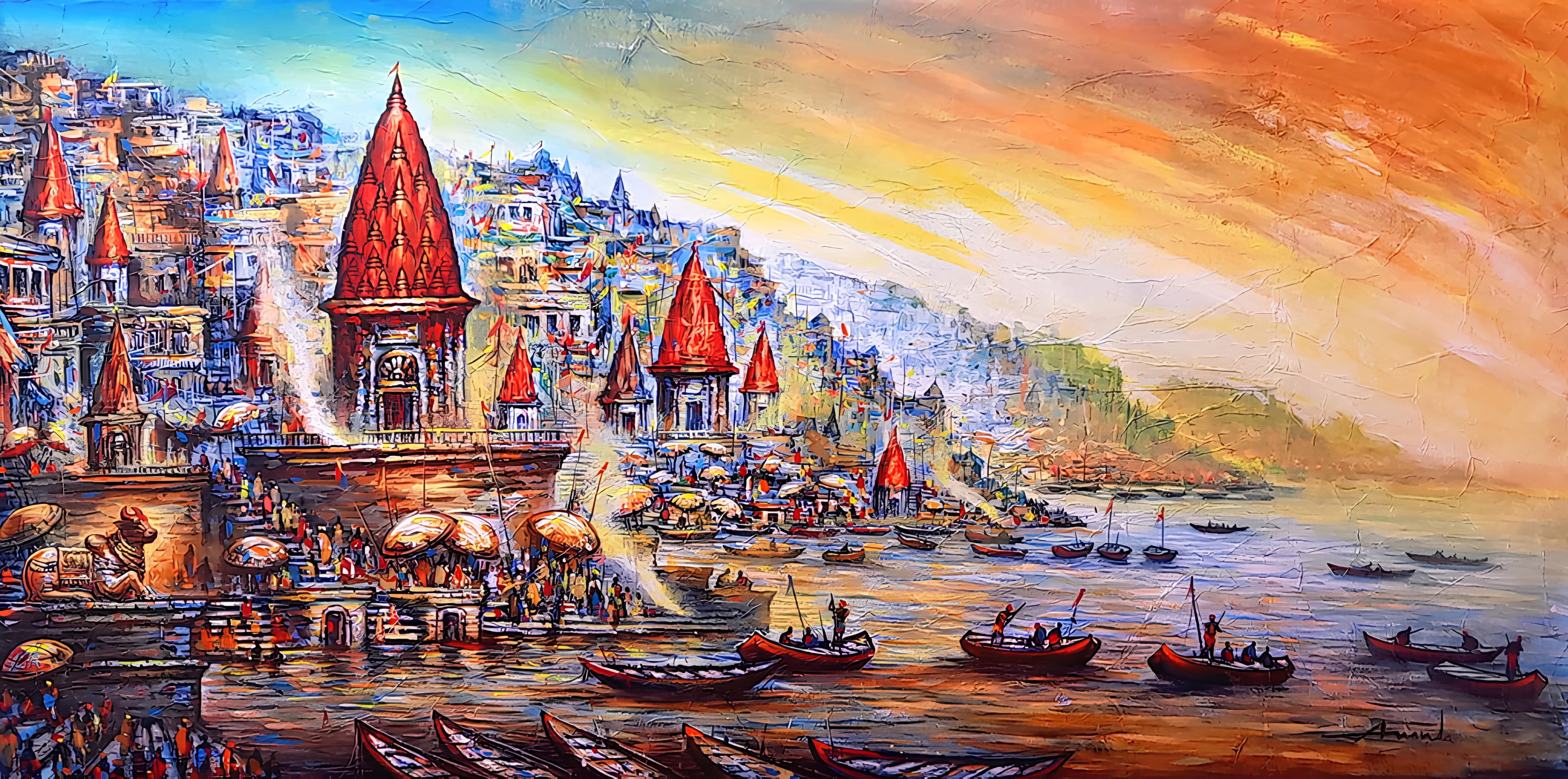 Golden Varanasi Ghats by Ananda Das