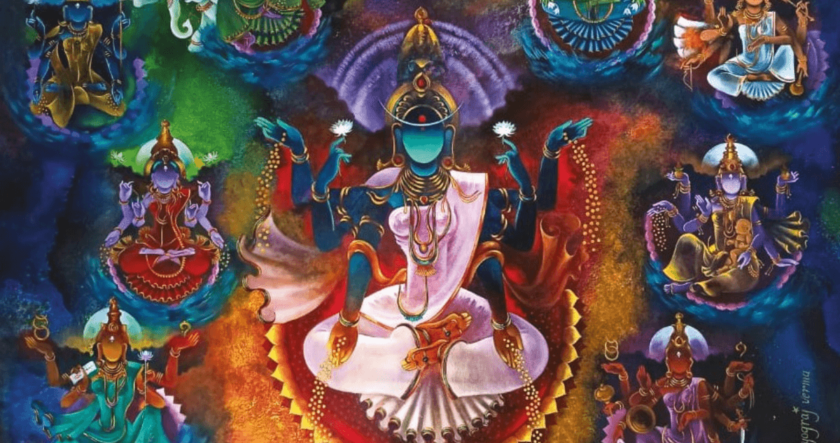 Yograj Verma in his studio, painting
