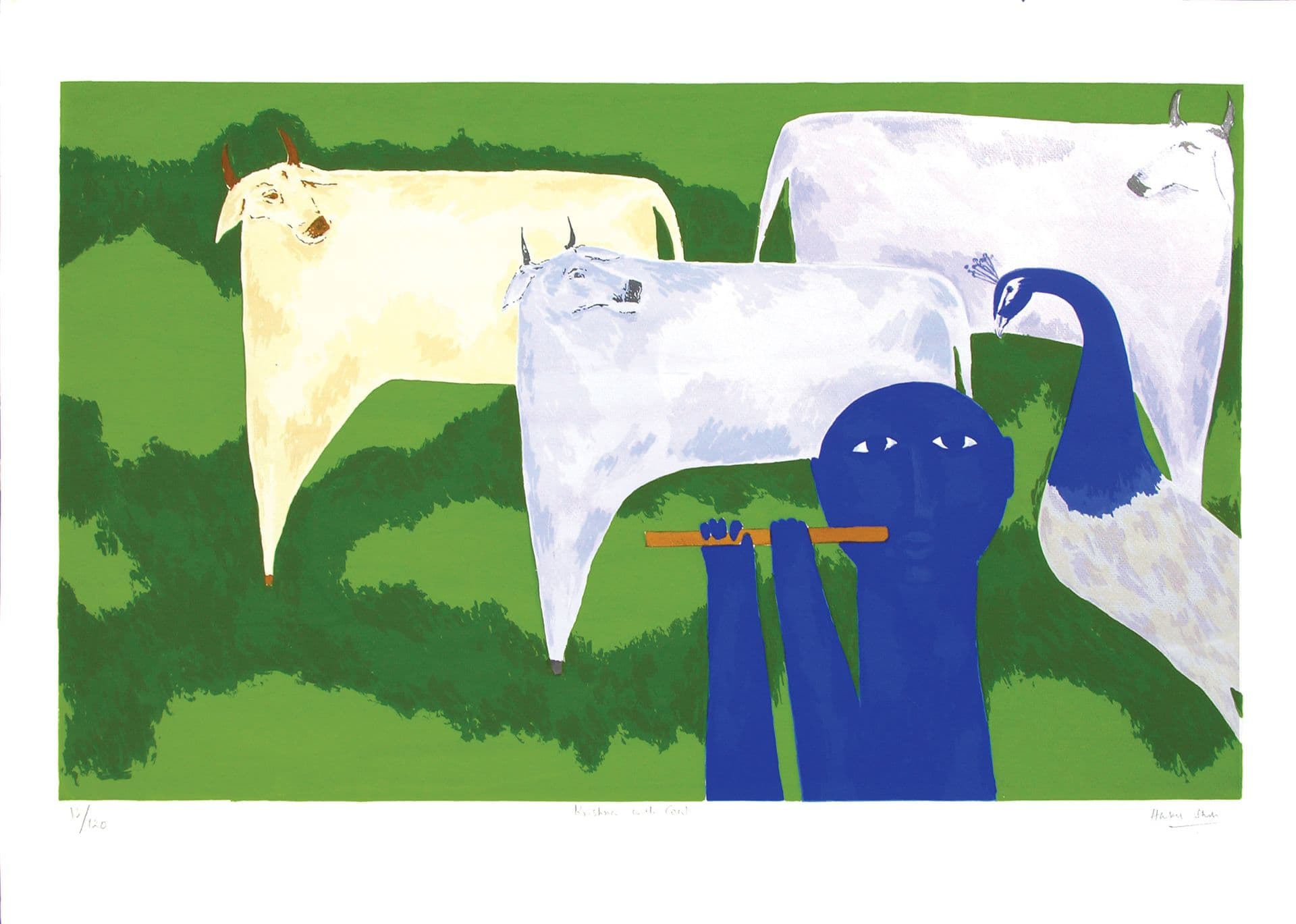 Krishna with cow by Haku Shah