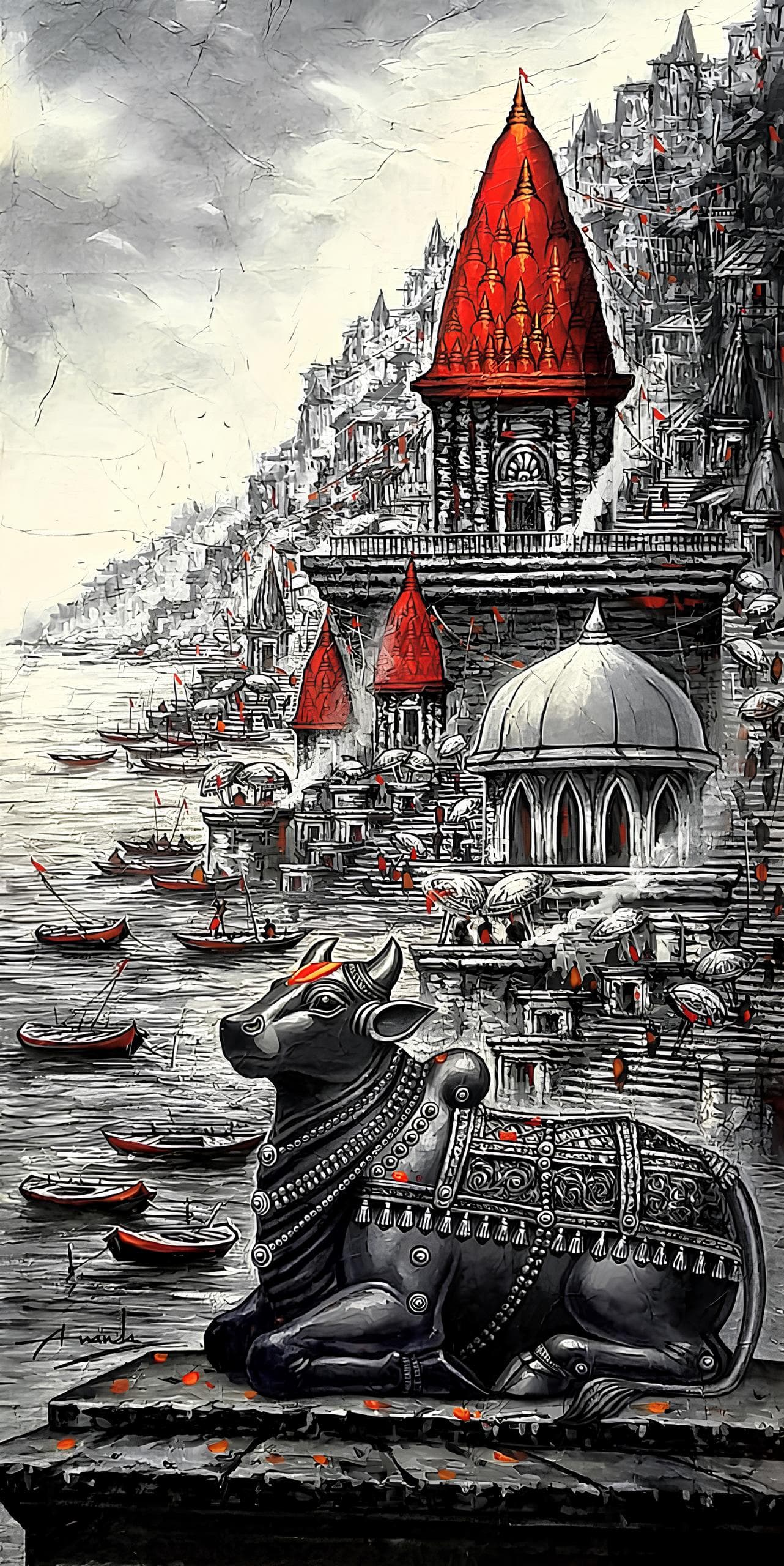 Nandi at the Ghats of Kashi by Ananda Das